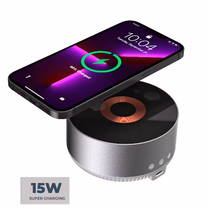 Glass Top Wireless Charger with Bluetooth Speaker - 15W