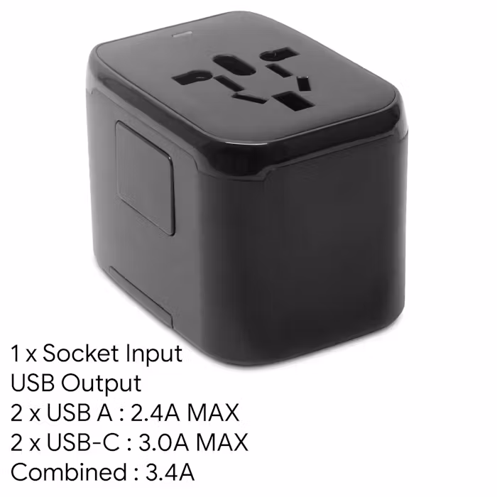 15W Voyage Travel Adaptor with Dual USB & USB-C Ports - alternate view