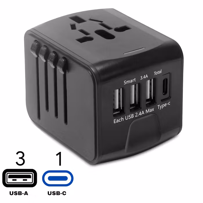 Premium Lux Travel Adaptor with Type-C & 3 USB Ports