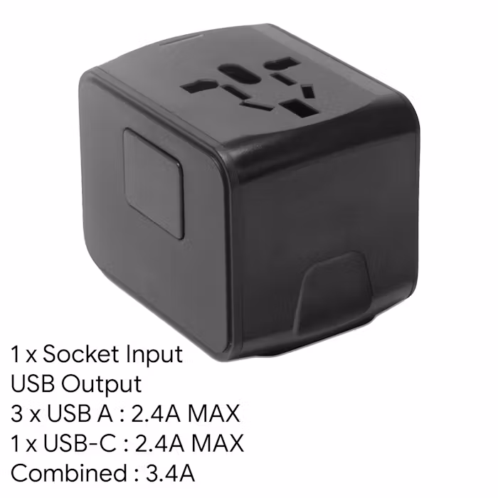 Premium Lux Travel Adaptor with Type-C & 3 USB Ports - alternate view