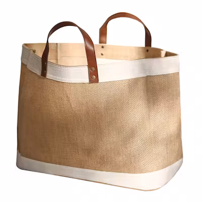 Jute Tote Bag with Leather Handle