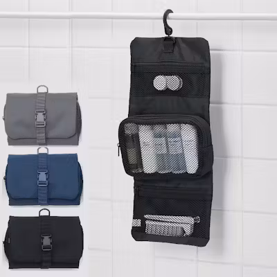 Hanging Slim Toiletry Bag with Detachable Pouch