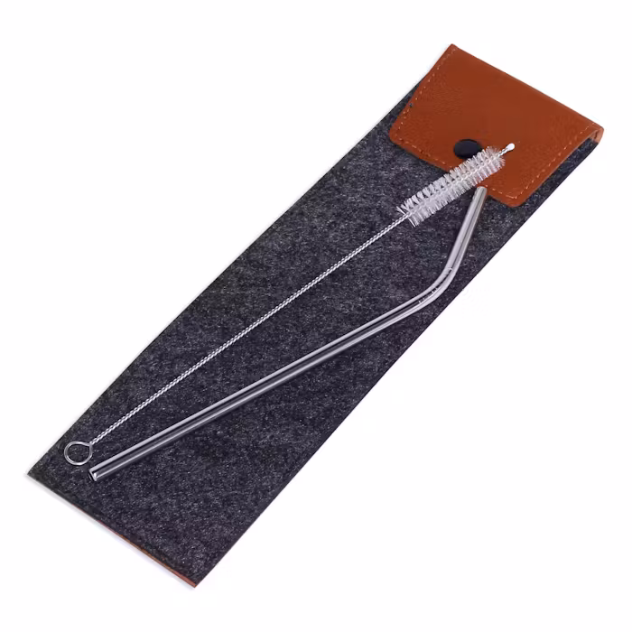Metal Straw Set in Felt Pouch