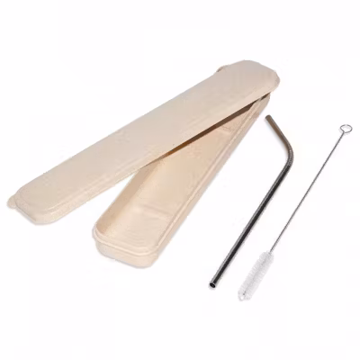Metal Straw Set in Wheat Case