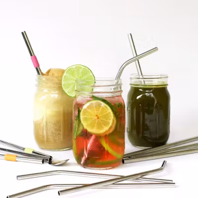 Metal Straw Set in Wheat Case - alternate view
