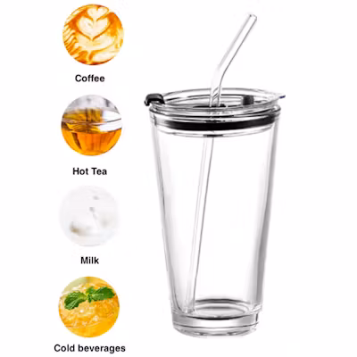 Clear Premium Glass Tumbler with Straw