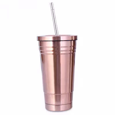 Double Wall Stainless Steel Tumbler with Straw - alternate view