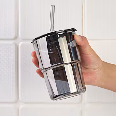 Glass Cup Tumbler with Straw - 400ml - alternate view