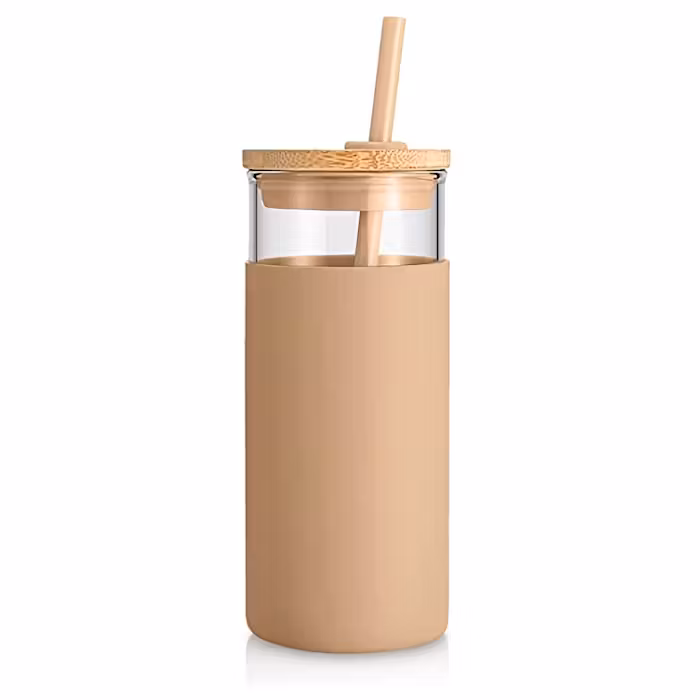 Glass Tumbler with Bamboo Lid and Straw