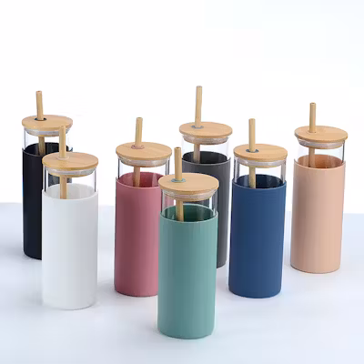 Glass Tumbler with Bamboo Lid and Straw - alternate view