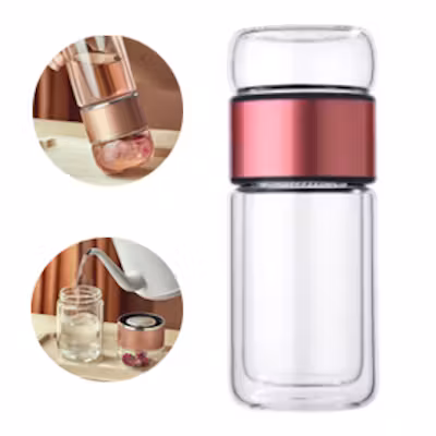 Double Wall Glass Bottle with Tea Infuser Lid