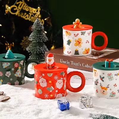 Christmas Ceramic Mug with Silicone Lid - alternate view