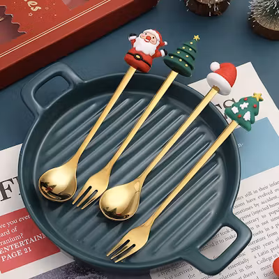 Christmas Cutlery Set in Egg Shaped Container - alternate view