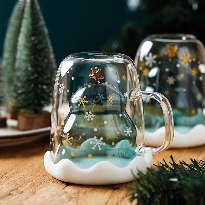 Christmas Tree Glass Mug - Double Wall