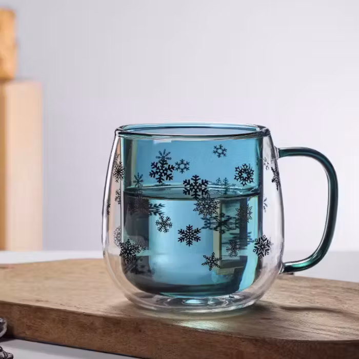 Double Wall Snowflakes Glass Mug