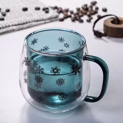 Double Wall Snowflakes Glass Mug - alternate view