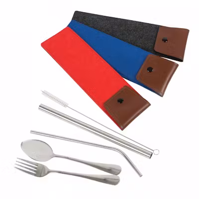 Cutlery Set with Straws - Stainless Steel