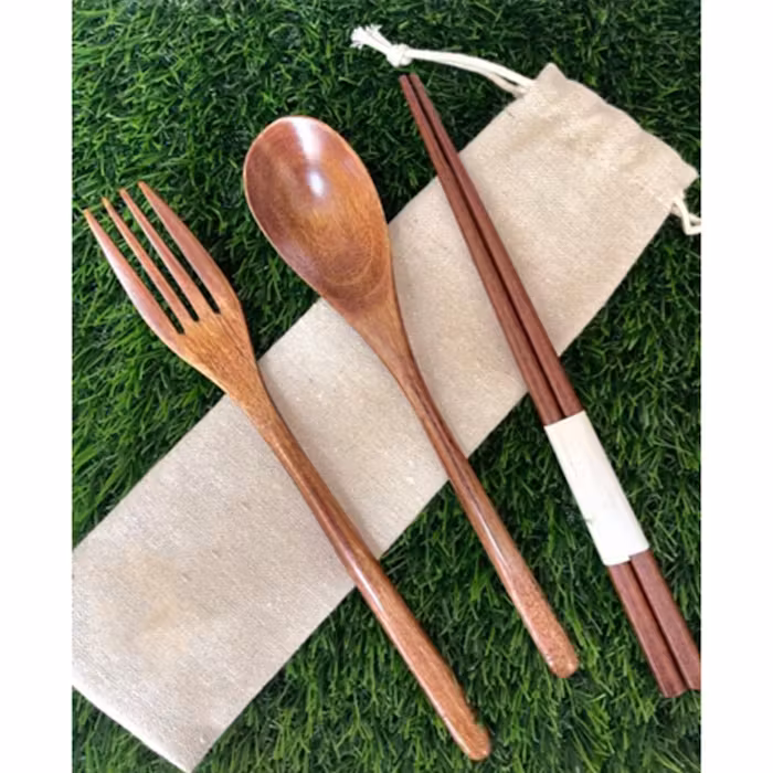 Premium Bamboo Cutlery Set with Canvas Sleeve