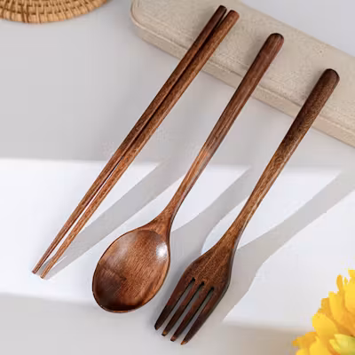 Premium Bamboo Cutlery Set with Canvas Sleeve - alternate view