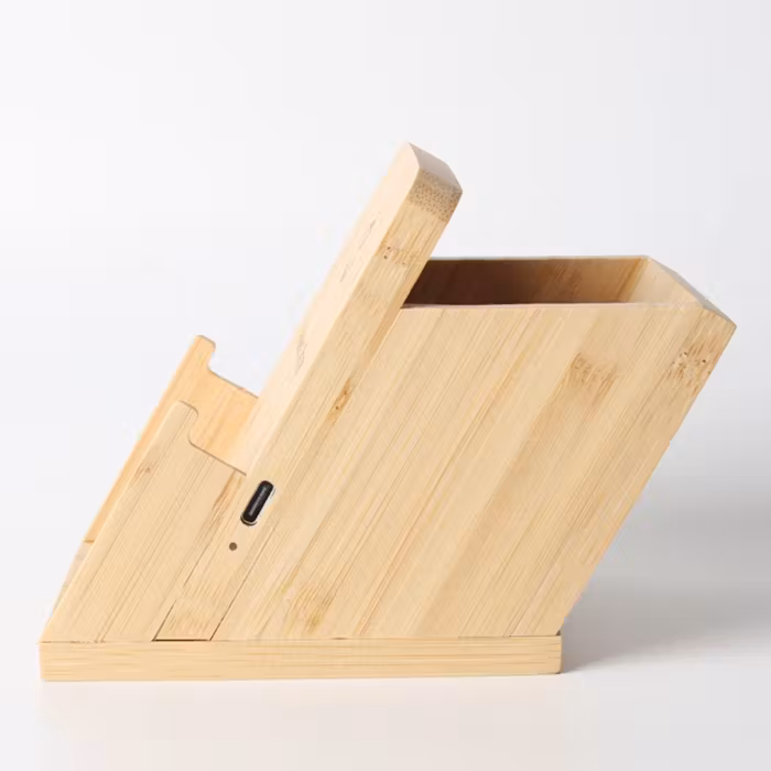 Bamboo Wireless Charger Phone Stand With Pen Holder - alternate view