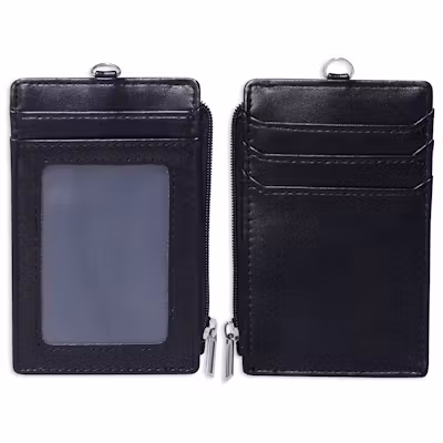 Zip Compartment Leather ID Card Holder