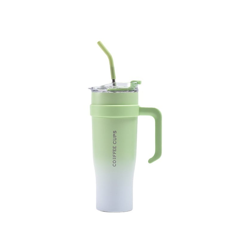 Gradient Stainless Steel Tumbler with Handle & Straw