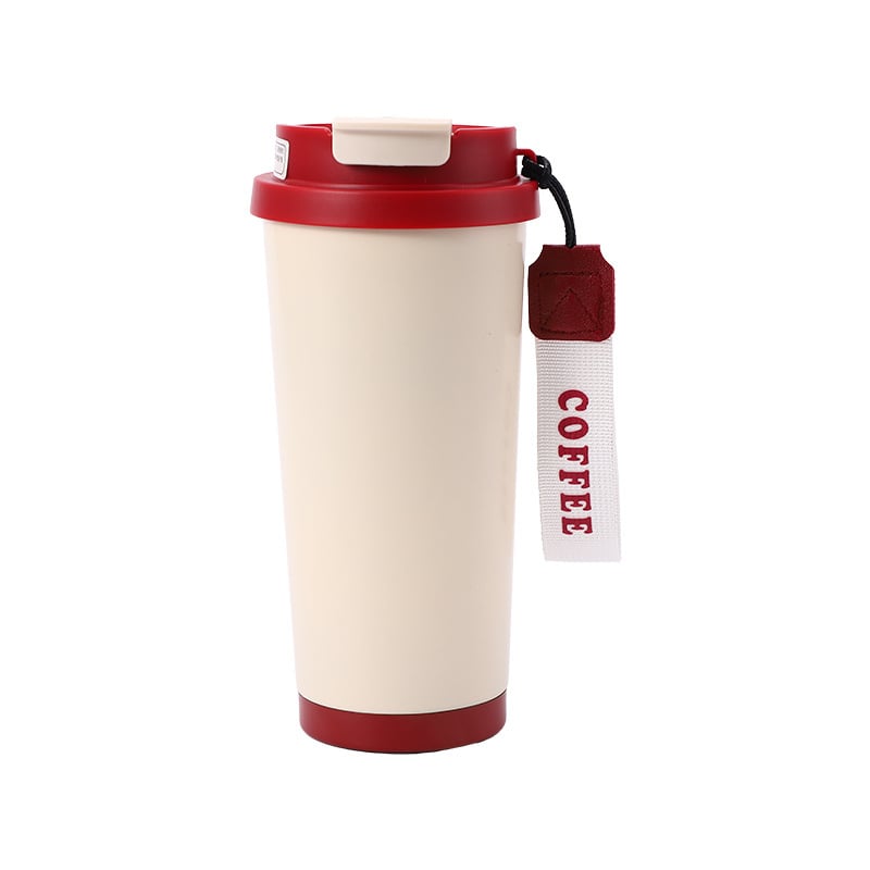 Premium Insulated Flip-Lid Travel Tumbler with Tag Strap