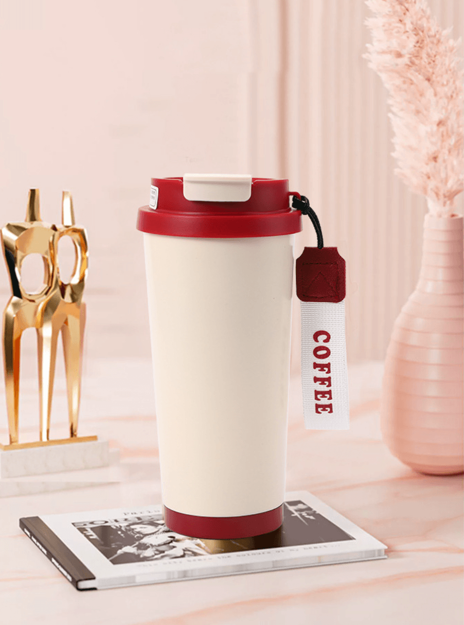 Premium Insulated Flip-Lid Travel Tumbler with Tag Strap - alternate view